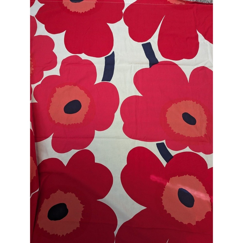 ❤️SOLD❤️ Marimekko Mini Unikko Full Size Flat Sheet Red Floral 100% Cotton EUC - Picture 1 of 5